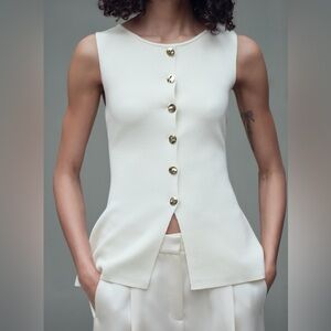 Zara Ivory Knit Top with Metallic Accent